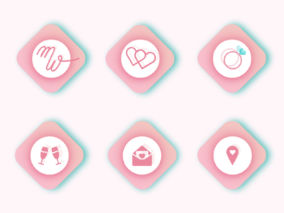 Icons adobexd app champagne dailyui dailyui005 design heart letter location mint photoshop pink ring ui wedding