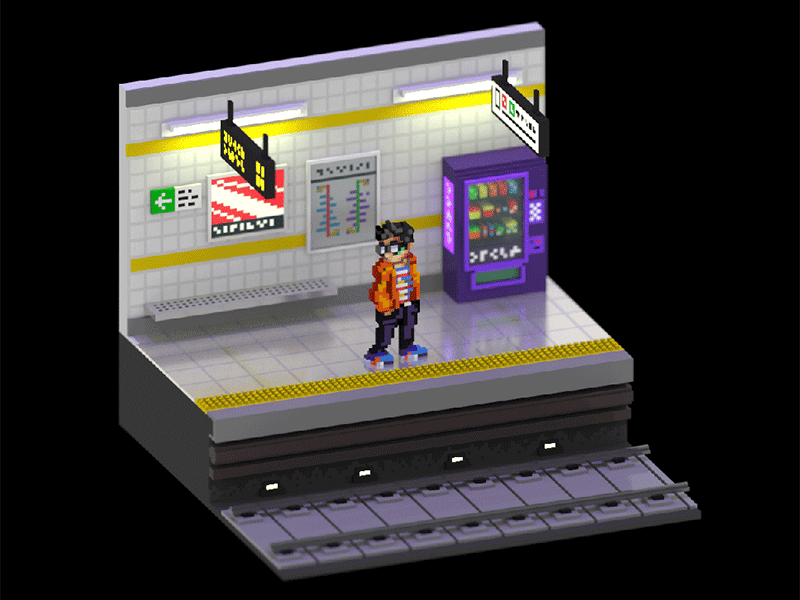 Subway Station 3d gif isometric magicavoxel pixel art pixelart video game voxel voxelart