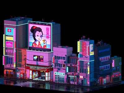 Neon City 3d city isometric japan lowpoly magicavoxel neon videogames voxel voxelart