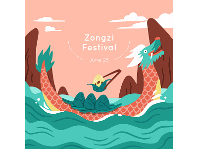 Dragon Boats Zongzi Background for Freepik boat china design dragon festival freepik illustration illustrator vector