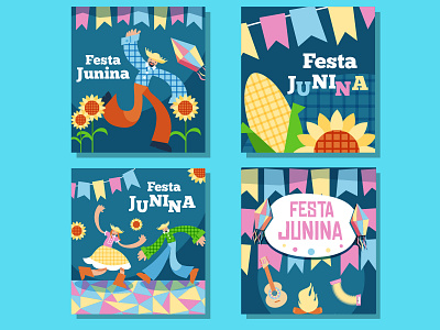 Festa Junina card collection for Freepik cards design festa junina flowers freepik illustration illustrator junina music party template vector