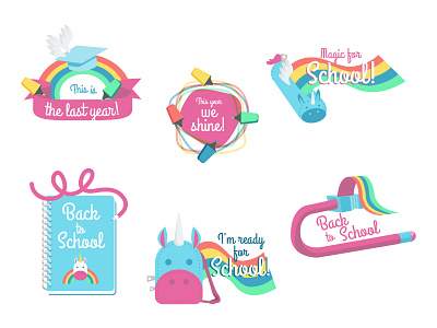 Back to School Labels for Freepik color cute design freepik illustration illustrator labels rainbow school unicorn vector