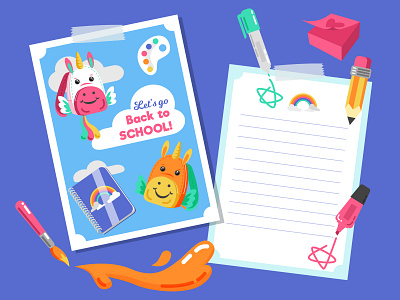 Back to School Card for Freepik card cute design freepik illustration illustrator rainbow school template unicorn vector