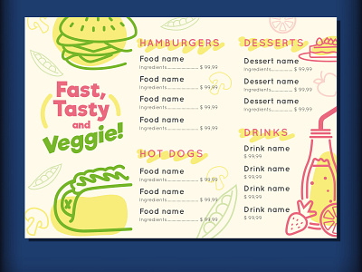 Menu veggie restaurant design draw food illustration illustrator menu menu design