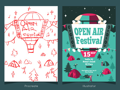 Open air poster process for Freepik design draw festival freepik illustration illustrator open air poster process procreate vector