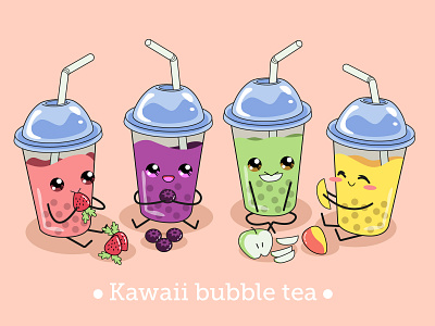 Kawaii bubble tea for Freepik cartoon character cute design draw freepik illustration illustrator procreate vector