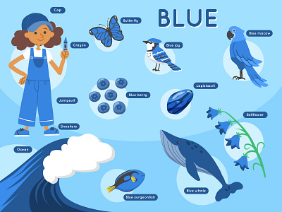 Colors and vocabulary set in english for Freepik animals blue cartoon cute draw freepik illustration illustrator kids procreate school vector