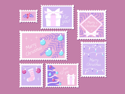 Hand drawn Christmas stamp collection for Freepik christmas cute draw freepik illustration illustrator labels pink procreate stamps vector