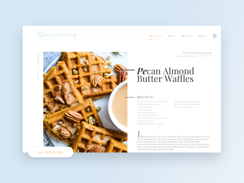 DailyUI 040 - Recipe blog food and drink interface ux design ux ui design ui design graphic design foodie food cook cooking recipe card recipes recipe dailyui challenge dailyui 040 dailyui 040
