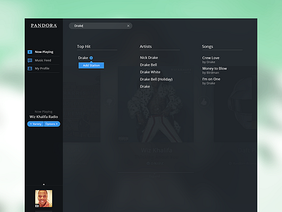 Pandora Concept Search app case study concept media music pandora player redesign ui user interface ux