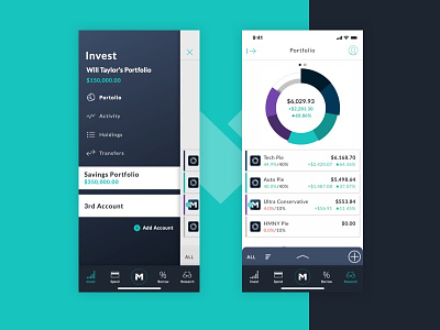 M1 Finance - Navigation Layer Update (Mobile) app dark ui design financial ios mobile money movement ui ux visual
