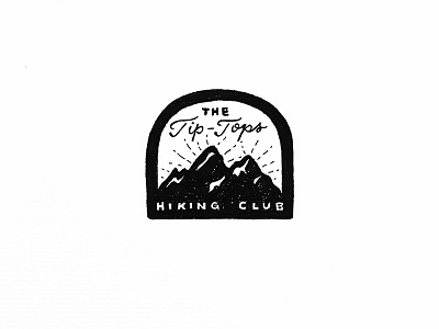 Tip-Tops Hiking Club adventure badge crest handlettering hiking illustration ink lettering mountains patch typography vintage