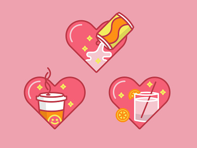 Anything But Water Icons beer coffee cola cute heart icon icon design icons illustration juice lemonade love pink soda