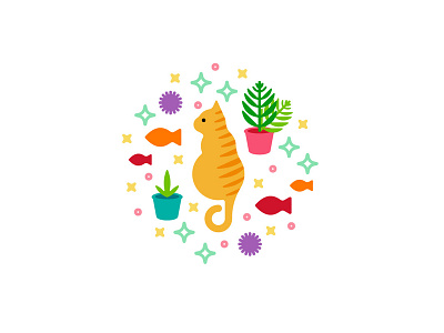 A Cat's Life cat cats circle clean concept cute illustration kitten minimal plants simple vector