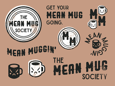 Mean Mug Society badge brand branding cafe coffee cute espresso identity logo mean mug patch texture typography vintage