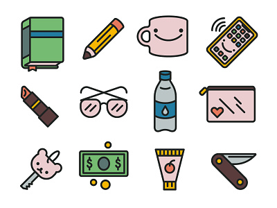 What's in My Bag cute happy icon icons lineart minimal objects simple vector