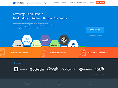 SimilarTech Homepage hero hexagon homepage logos marketing mesh saas technologies ui web website
