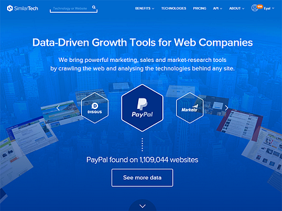 SimilarTech Homepage (Redesign) 3d data hexagon homepage technologies website