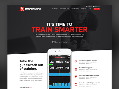 TrainerRoad Homepage Mockup Variation 4 cycling homepage saas web design wip