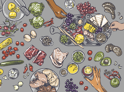 Plentiful Table colorful design digitalart digitalillustration food illustration minimal procreate