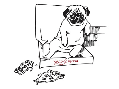 Gracie's Apizza Pug Tee design drawing flat illustration illustration art illustrator merchandise minimal vector