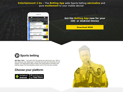 Mobile Betting App Landing Page app betting app cta button landing page mobile app sport yellow