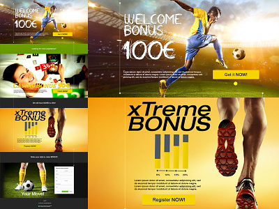 Landing page with bonus teasers betting lp bonus cta button design landing page register page sport ui ux website