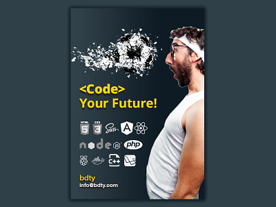Code Your Future ad banner blue brand branding character dark design development identity job ad