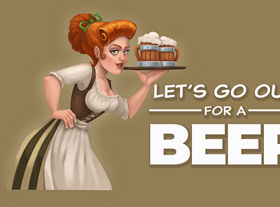 Lets go out for a beer cartoon character design ctaft girl illustration medieval waitress