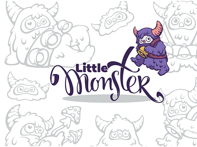 little monsters beast cartoon character creature cute fairy tale forest lettering little logo monster mythology pagan vector