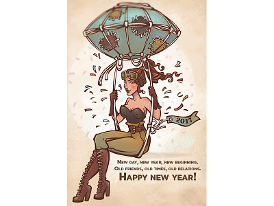 2017 Happy Life 2017 balloon girl greeting new year steampunk woman