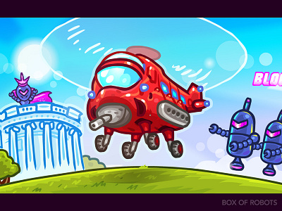 Get To The Choppa!!! background box of robots game game art illustration outpost pew pew trevor van meter tvm vector