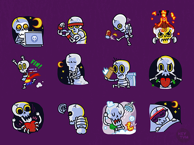 More HeySkull character emoji halloween heyskull heytvm illustration skull stickers vector