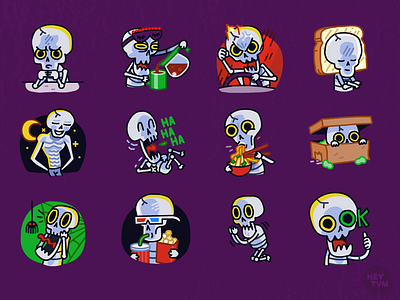 HeySkull character emoji halloween heyskull heytvm illustration skull stickers vector