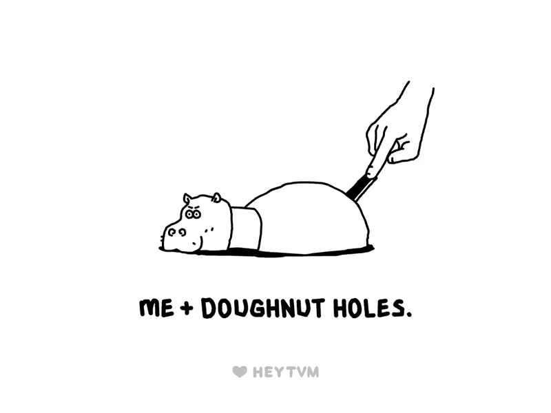 Hungry Hungry HipPooOMG black and white doughnut holes gif heytvm hippo hungry illustration