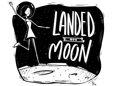Landed on Moon drawing fan art hand lettering illustration sketching
