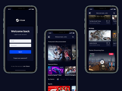 iOS app concept for Steam app branding clean clean design clean ui concept design designer epicgames figma follow gaming ios online product product design sketch steam ui ux