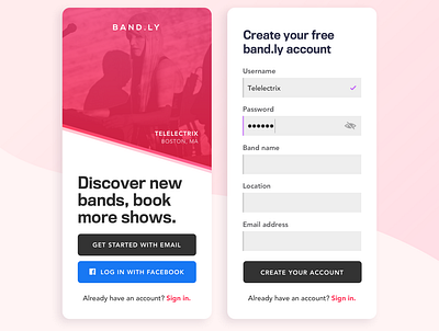 Band.ly Sign Up Flow dailyui dailyui 001 entry flow mobile design sign up splash screen ui ui design