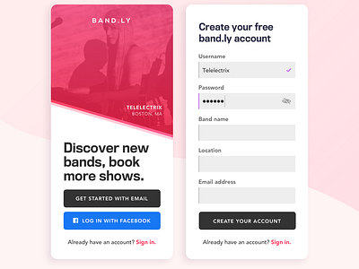 Band.ly Sign Up Flow