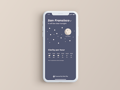 Clear night sky - application to check if the sky will be clear app app design application application ui clarity clear design forecast galaxy minimal night sky stars ui uiux ux weather