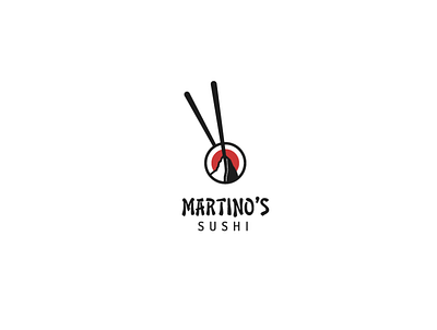 Martino's Sushi - logo for sushi restaurant branding flat icon japan japanese food japanese style logo matterhorn mountain roll sticks sushi sushi roll sushi sticks typography vector