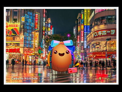 Cebolla en Tokyo! cebolla design character digital nomads onion postcard vegetable