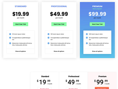 Freebie PSD: 3 different pricing table styles by Donutandpixels on Dribbble