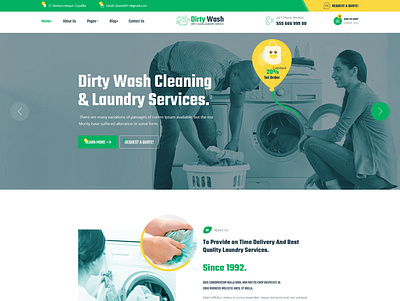 Dirty Wash - Dry Cleaning & Laundry Service PSD Template business cleaning cleaning company cleaning theme cloth clean clothing repair dry cleaning dry wash glass cleaning ironing laundry repair tailor washing