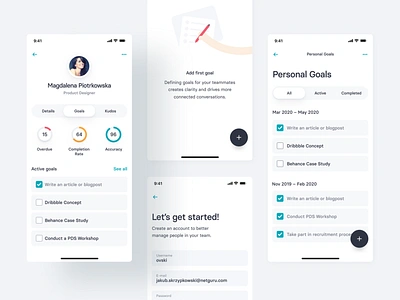 Team Management App Concept — 2 avatar chart clean clean ui data donut fab goal goals illustration leader management money profile team to do