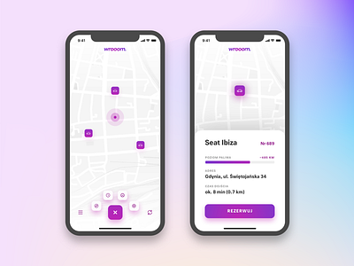 Carsharing UI app car carsharing clean gps map purple