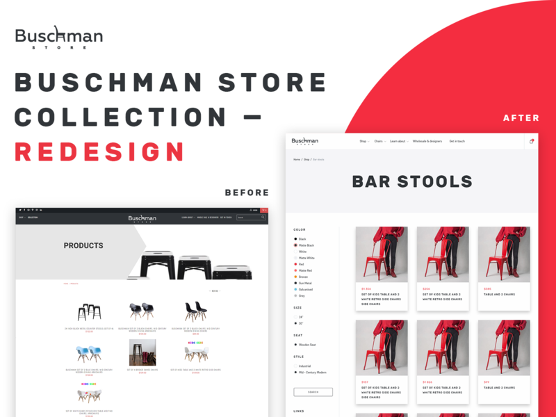 Buschman Store Redesign - Single Collection agency before and after ecommerce furniture store online store redesign shopify