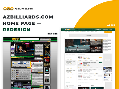 Azbilliards Redesign Sneak Peek - Home Page before after billiard billiards corporate news redesign sneak peek sports