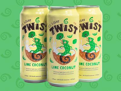 I.C. Light Twist Lime Coconut beer branding can character design drawing illustration illustrator logo packaging