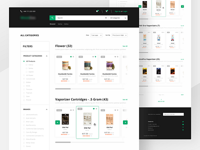 E-commerce for Cannabis Products cannabis clean design ecommerce green marijuana ui ux web webdesign weed white